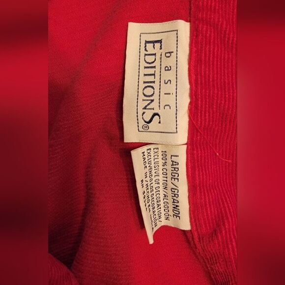 #169 Basic Editions- Red Corduroy button-up top. sze. L - Picture 7 of 8